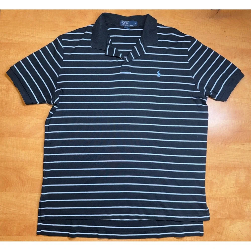 Polo Ralph Lauren Mens XL Black Striped Short Sleeve Cotton Polo Shirt